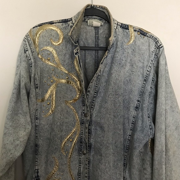 Vintage Gold Embellished Jean Duster Jacket - Picture 1 of 6